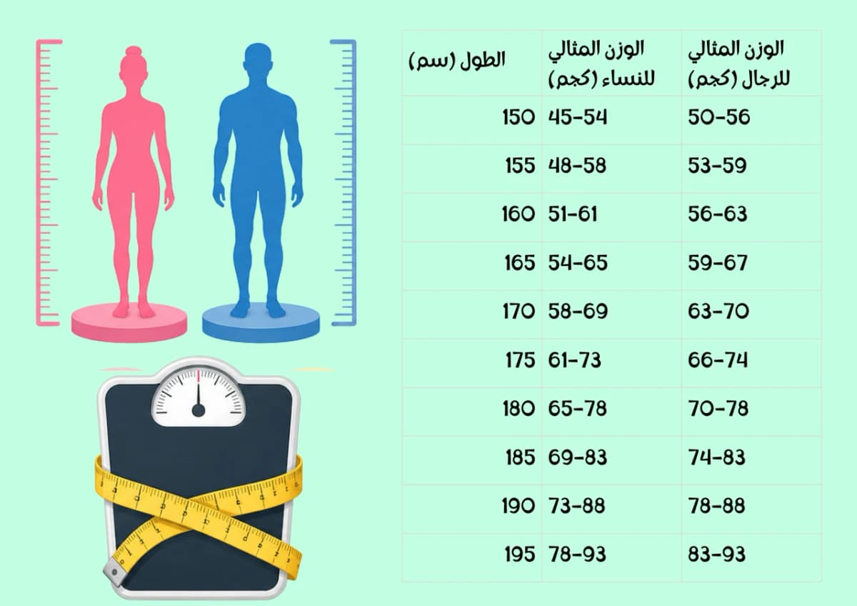 حاسبة الوزن المثالي حاسبة الوزن المثالي - 4 معادلات طبية ونطاق مؤشر كتلة الجسم